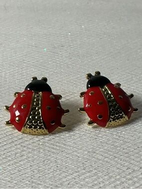 Ladybug Stud Earrings Red Black Gold Stainless Steel Cute Insect Earrings